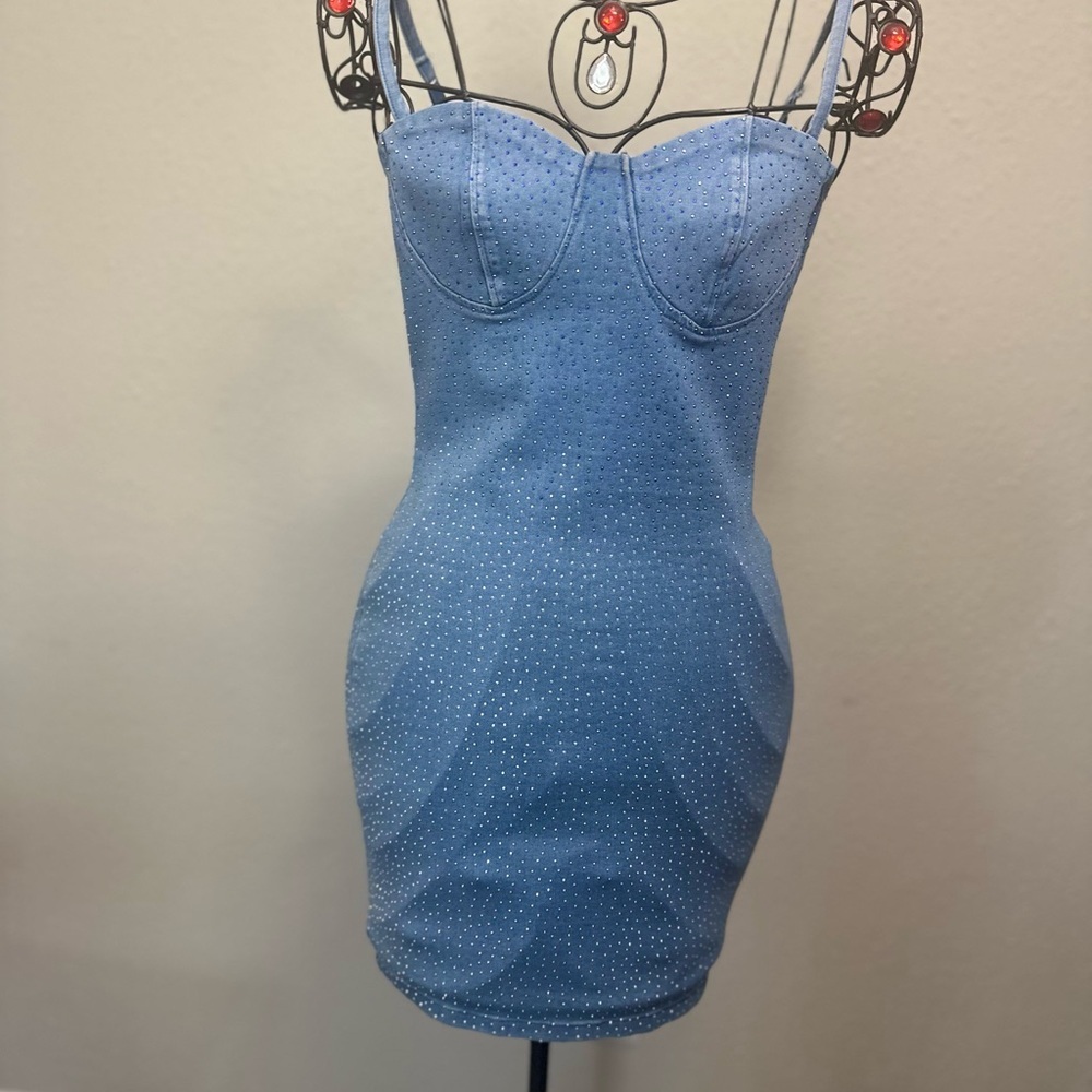 Haute Monde Blue Ribbed Bodycon Mini Dress